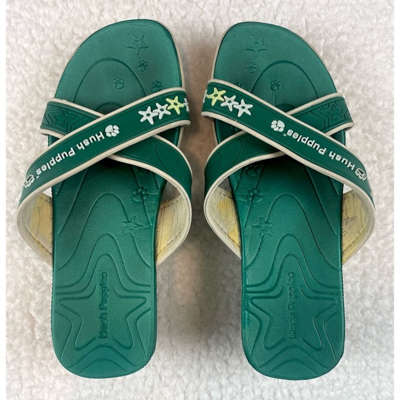 HUSH PUPPIES • Lollipop Green/White Criss-Cross Strappy Slip-On Wedge Sandals - Picture 7 of 16